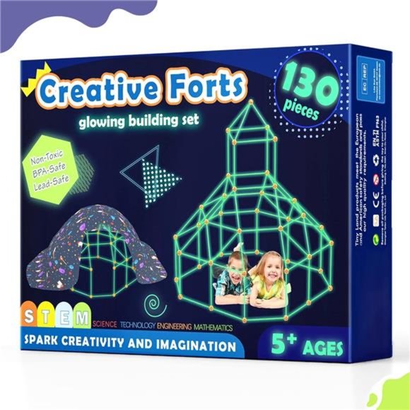 Fort-Building-Kit-for-Kids-130 Pcs -Glow in The Dark Kids Fort - Picture 1 of 6
